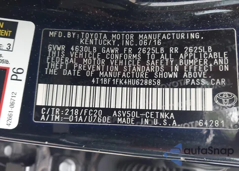 2017 Toyota Camry Le from USA, damaged, VIN 4T1BF1FK4HU628858